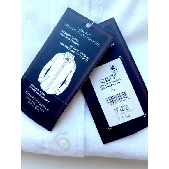 Black Brown 1826 Slim Fit Non Iron 100% Cotton White Shirt NWT Size 17 34/35 - Picture 7 of 9